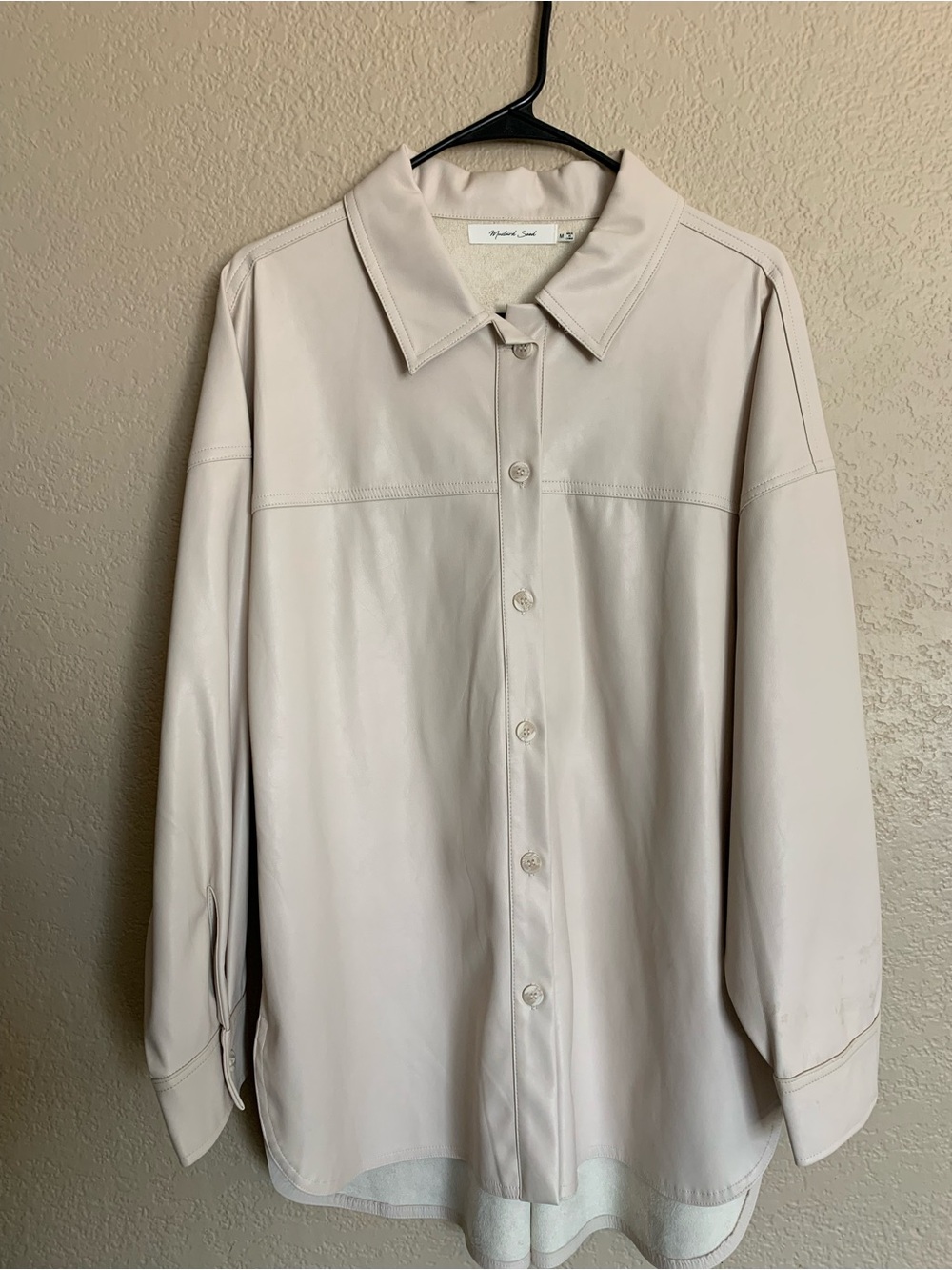 Soft leather Light Beige Button-Front  Shirt Jacket shacket